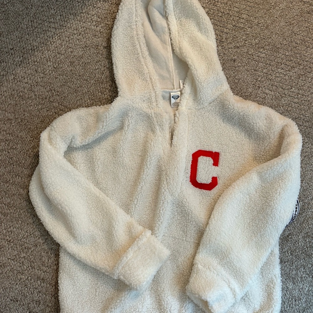 Cozy White Hoodie with Red Letter. Cleveland Baseball. NWT
